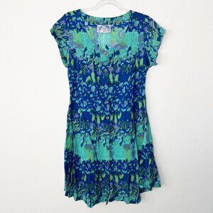 Rainbow Jo Hawaii Womens Large Ocean Fish Lace Up Back Button Front Rayon Dress